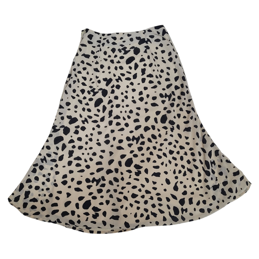 Japna Cream Black Spotted Animal Print Cheetah Midi Trumpet Skirt Size Medium